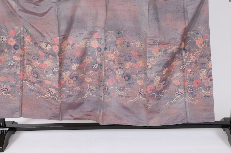 Japanese kimono used <Tsumugi> Msize  silk 100% /B1236