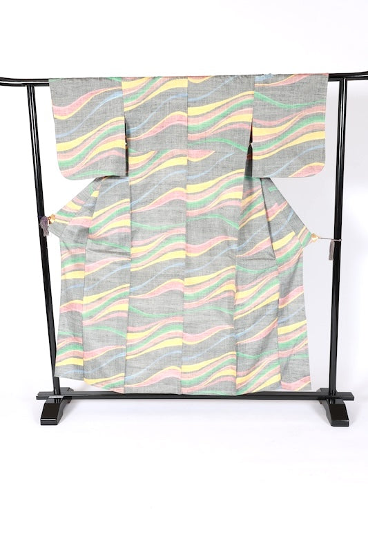 Japanese kimono used <Tsumugi> M-size  silk 100% /B1219