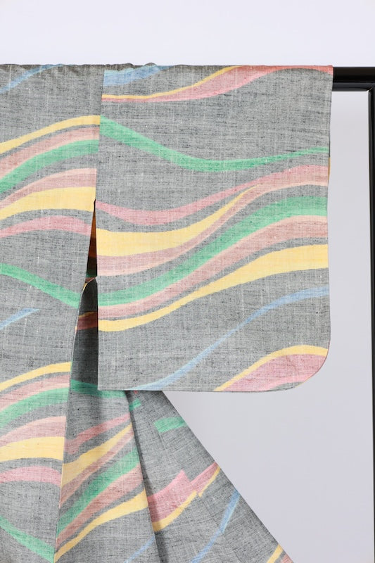 Japanese kimono used <Tsumugi> M-size  silk 100% /B1219