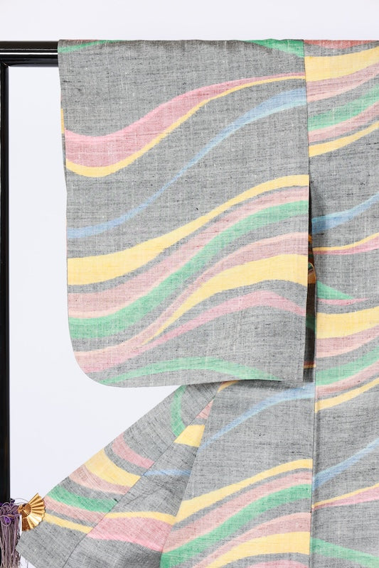 Japanese kimono used <Tsumugi> Msize  silk 100% /B1219