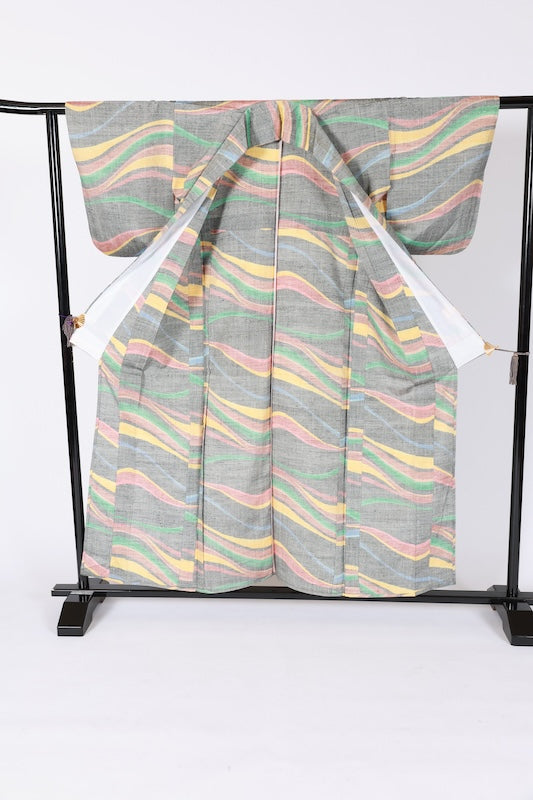 Japanese kimono used <Tsumugi> Msize  silk 100% /B1219