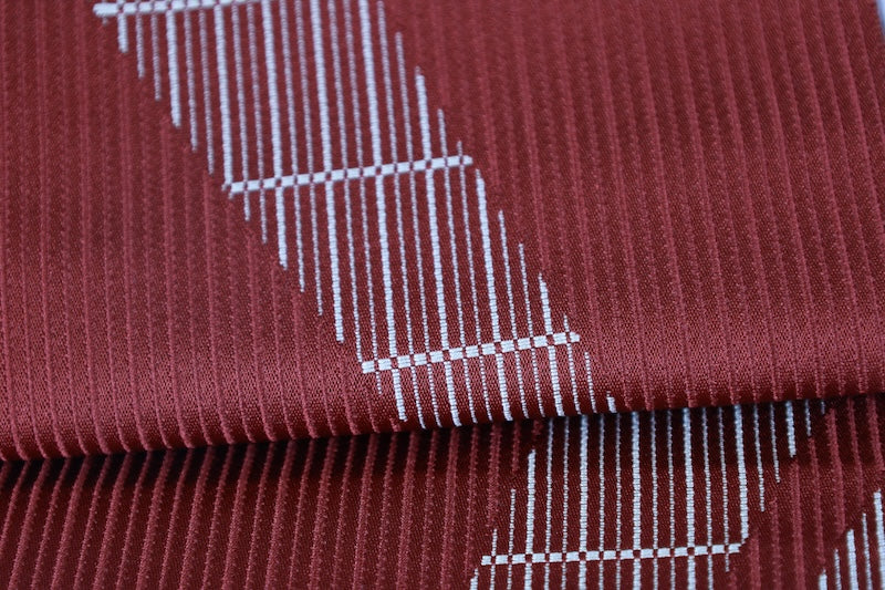 Nagoya-obi sash belt redbrown Okame and Hyottoko pre-owend /AZ149