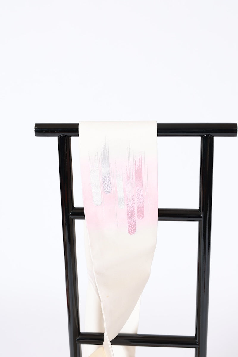 Nagoya-obi sash belt white pink pre-owned /AZ145