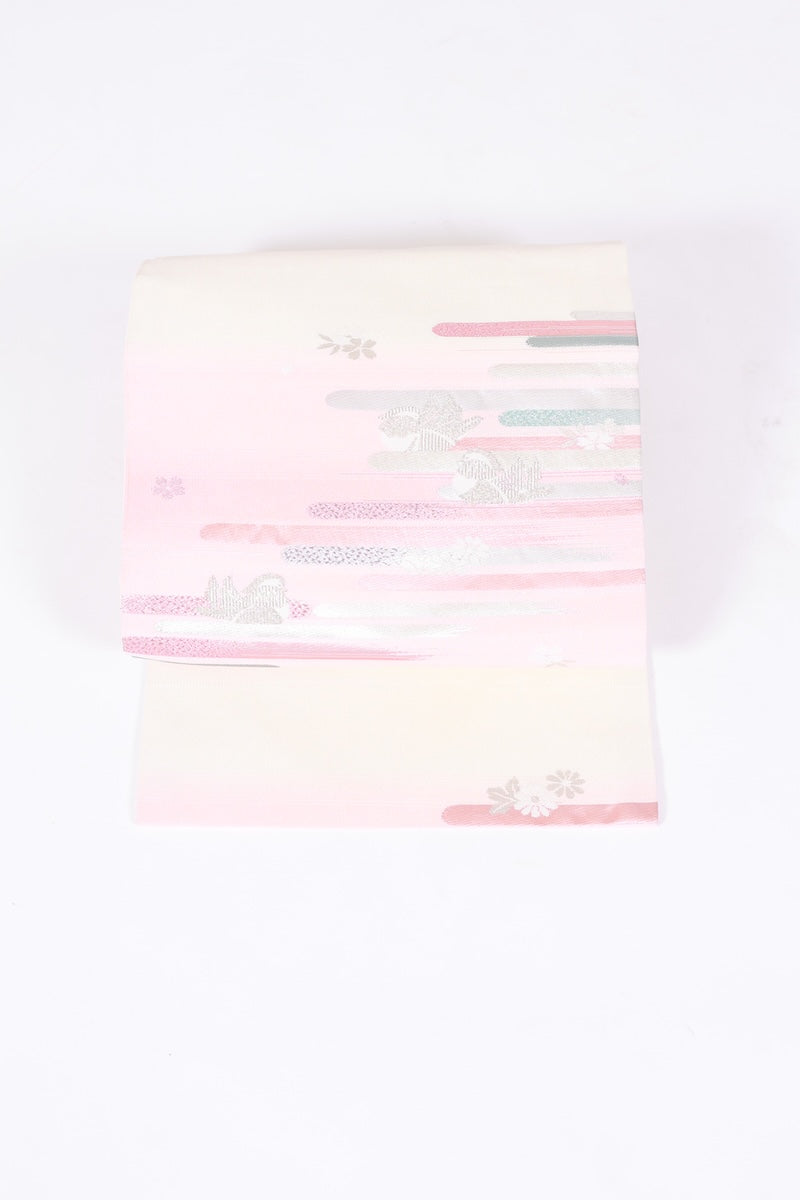 Nagoya-obi sash belt white pink pre-owned /AZ145