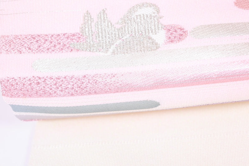 Nagoya-obi sash belt white pink pre-owned /AZ145