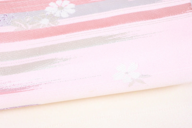Nagoya-obi sash belt white pink pre-owned /AZ145