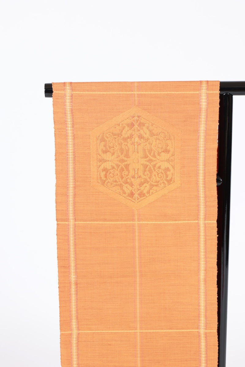 Nagoya-obi sash belt orange beige pre-owned /AZ144