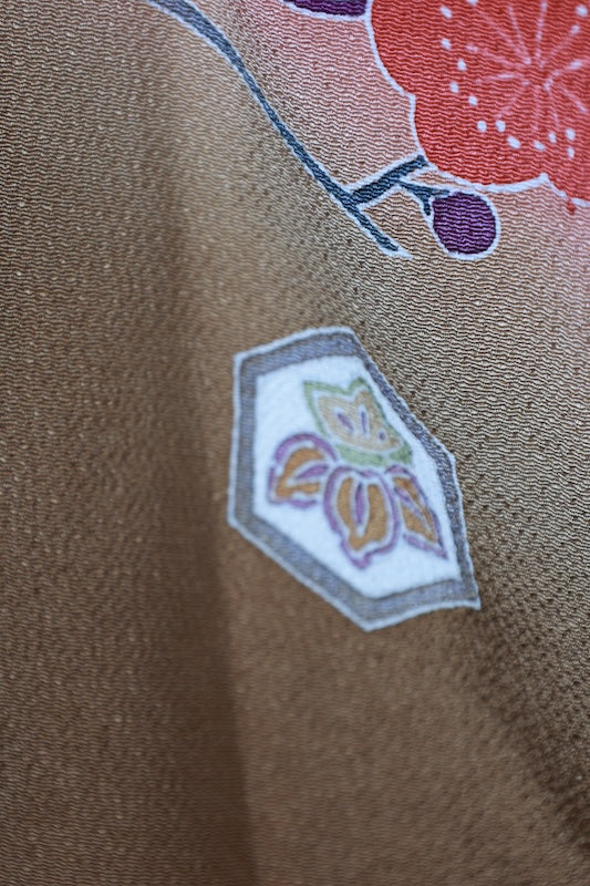 Tsukesage kimono Birch color, purple, brown pre-owned /R635