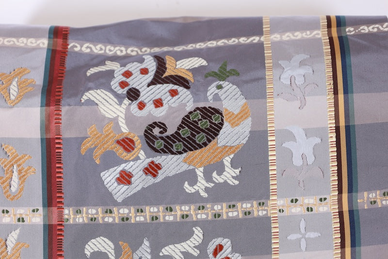 Fukuro-obi gray white reversible pre-owned /AZ143