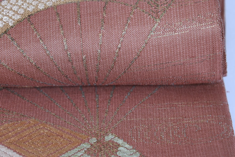 Fukuro-obi sash belt brown white pre-owned /Az142