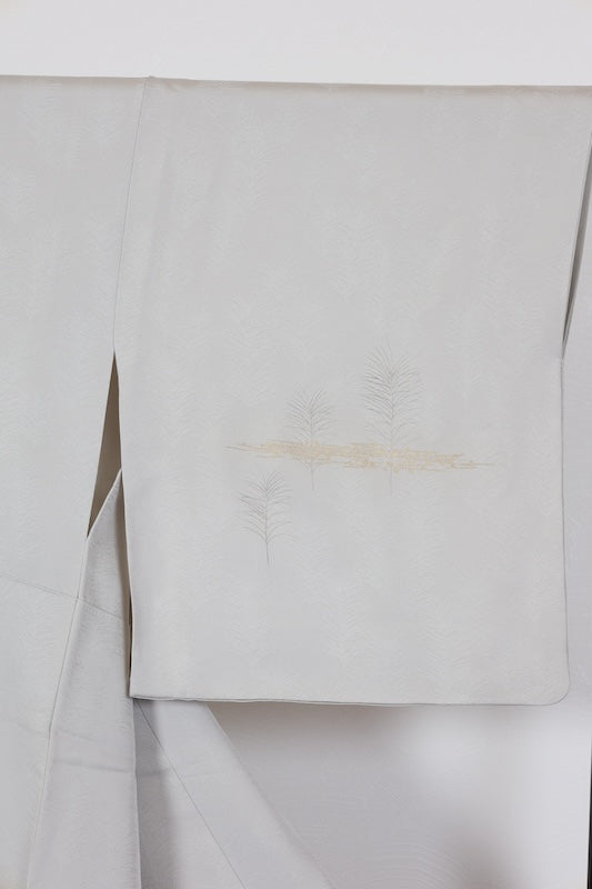 Tsukesage kimono light gray gold pre-owned /R633