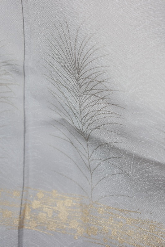 Tsukesage kimono light gray gold pre-owned /R633