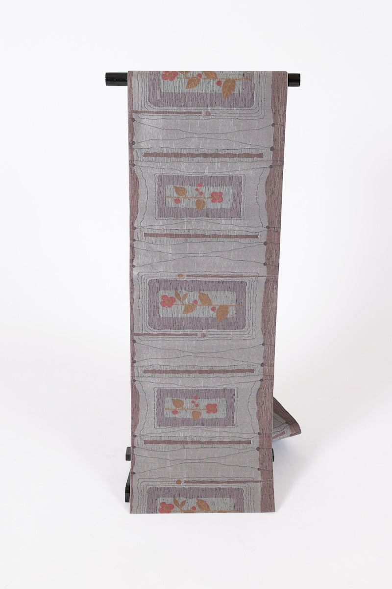 Fukuro-obi sash belt gray brown purple pre-owned /AZ141