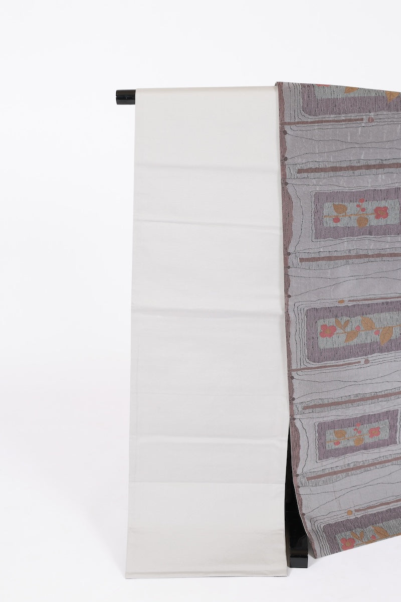Fukuro-obi sash belt gray brown purple pre-owned /AZ141