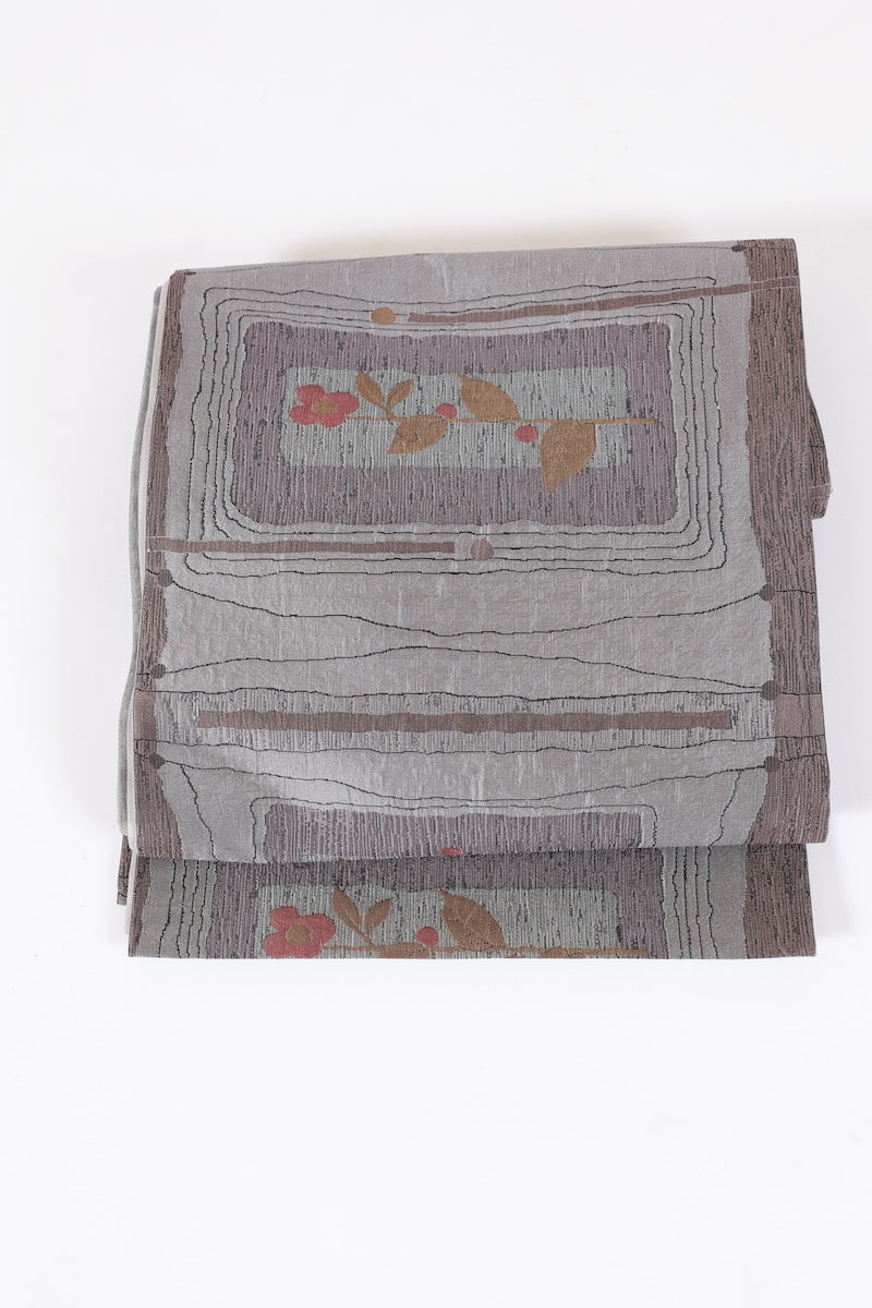 Fukuro-obi sash belt gray brown purple pre-owned /AZ141
