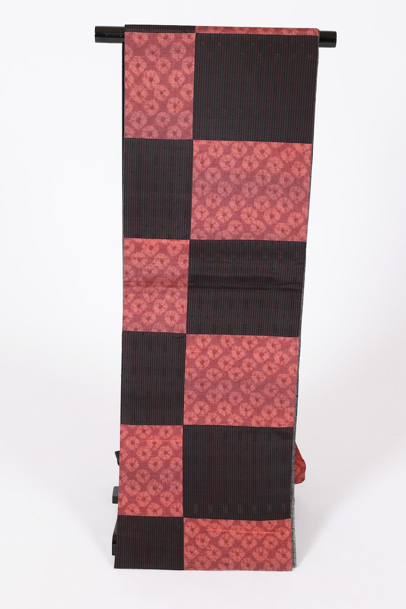 Fukuro-obi sash belt black madder red pre-owned /AZ139