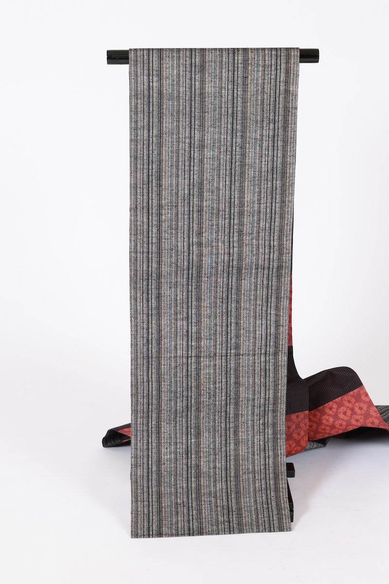 Fukuro-obi sash belt black madder red pre-owned /AZ139