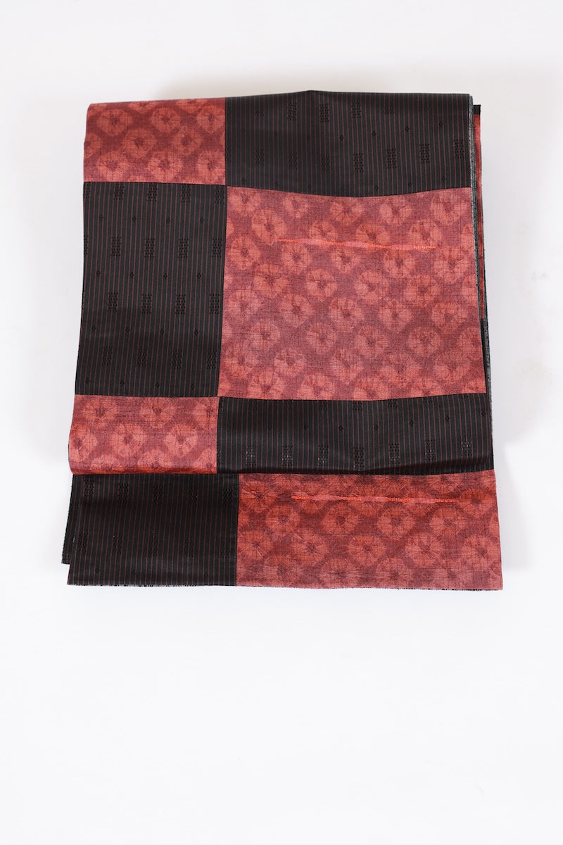Fukuro-obi sash belt black madder red pre-owned /AZ139