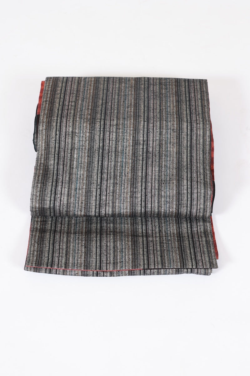 Fukuro-obi sash belt black madder red pre-owned /AZ139