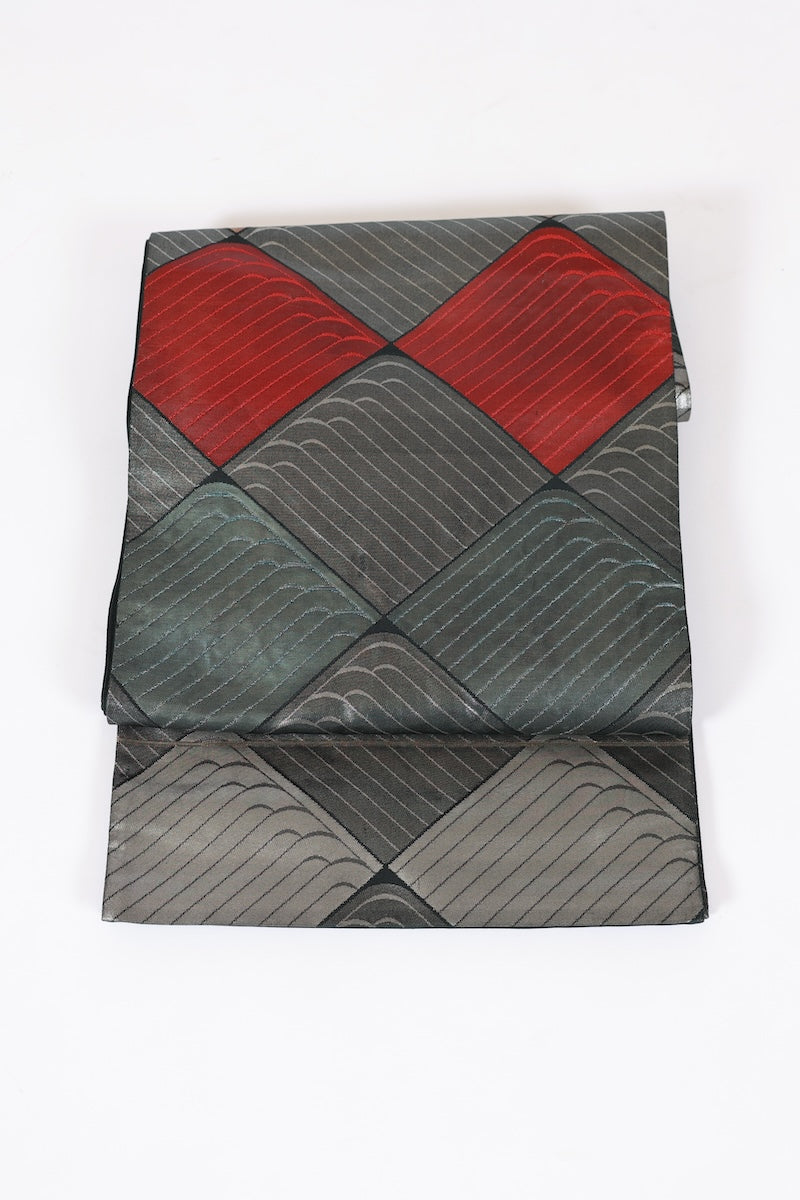 Fukuro-obi sash belt gray black gold red pre-owned /AZ133