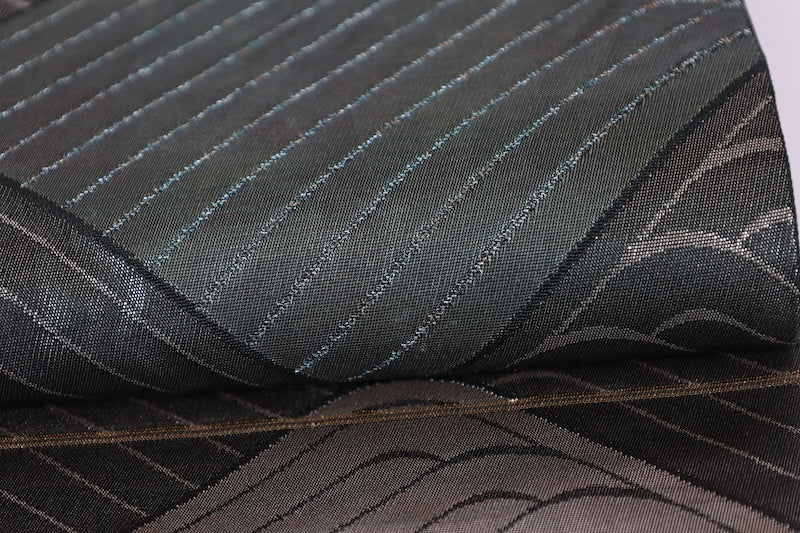 Fukuro-obi sash belt gray black gold red pre-owned /AZ133