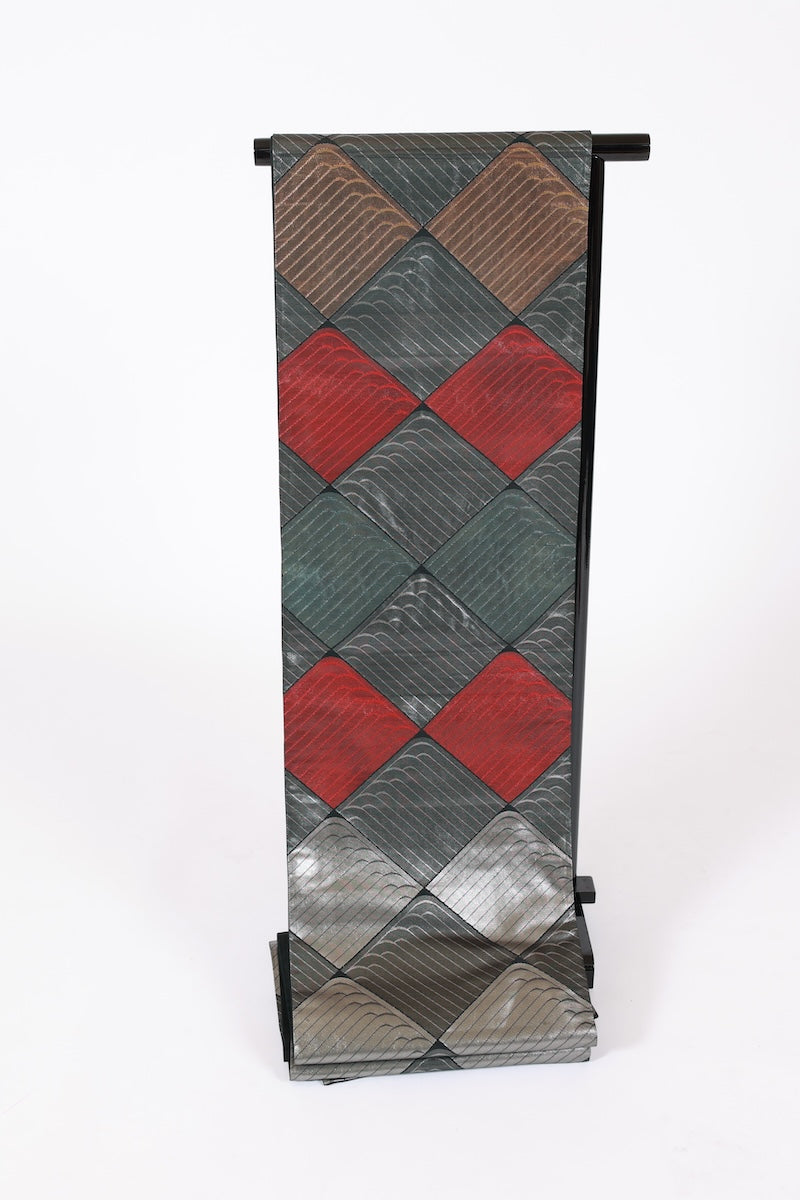 Fukuro-obi sash belt gray black gold red pre-owned /AZ133