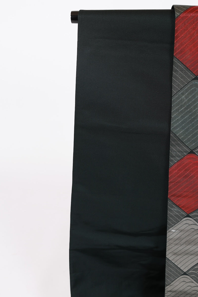 Fukuro-obi sash belt gray black gold red pre-owned /AZ133
