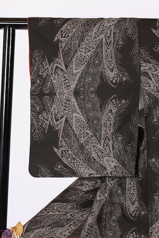 Japanese kimono used <Tsumugi> Msize  silk 100% /B1228