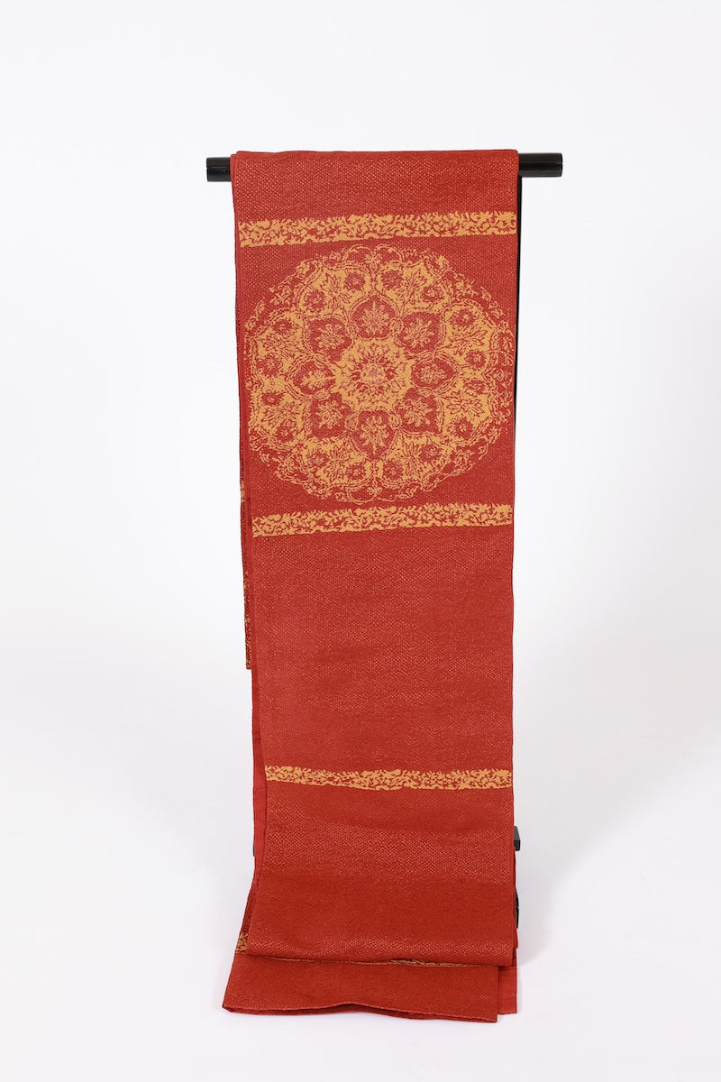 Fukuro-obi sash belt Dark reddish-brown; ochre pre-owned /AZ137