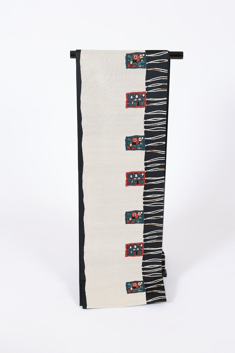 Fukuro-obi sash belt beige black white pre-owned /AZ134