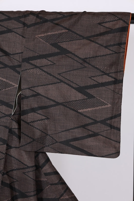 Japanese kimono used <Tsumugi> L-size  silk 100% /B1232