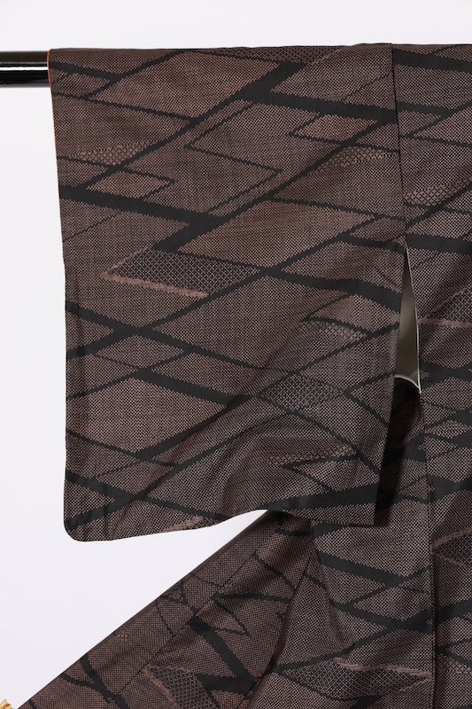 Japanese kimono used <Tsumugi> L-size  silk 100% /B1232