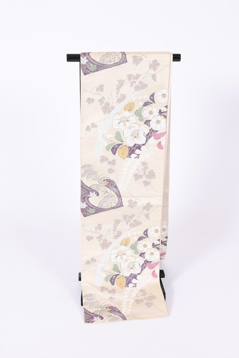 Fukuro-obi sash belt off-white white gray pre-owned /AZ136