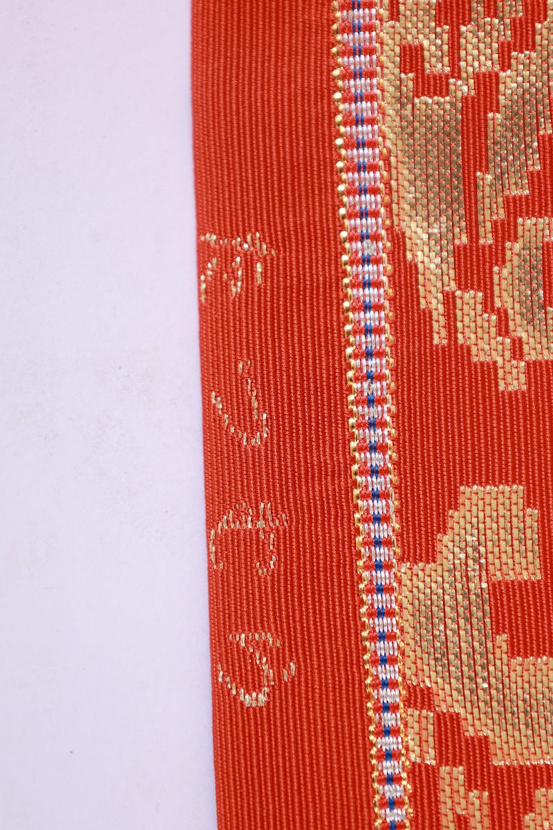 Fukuro-obi sash belt red gold Hand-woven pre-owned /Az135