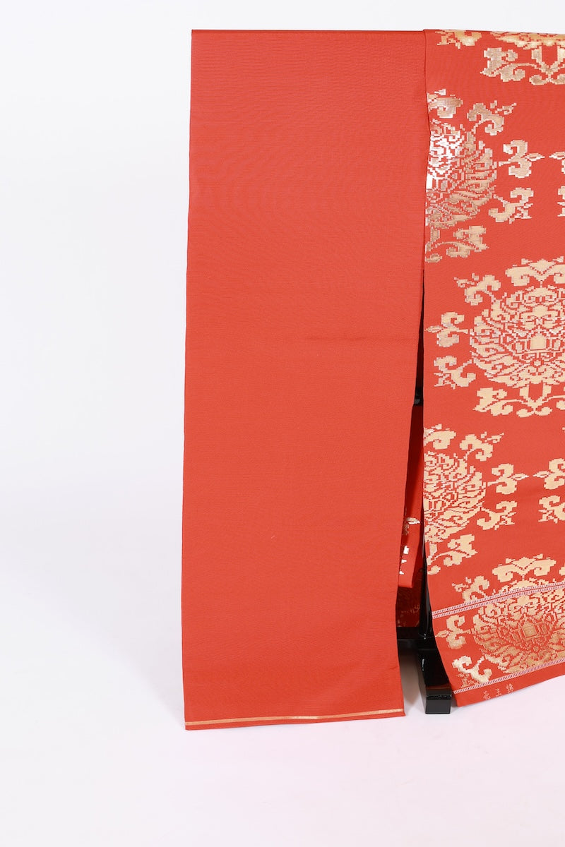 Fukuro-obi sash belt red gold Hand-woven pre-owned /Az135