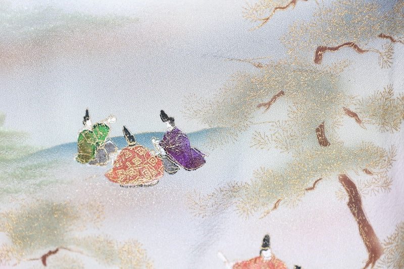Kurotomesode kimono gray red purple Hand-drawn pre-owned /AZ180