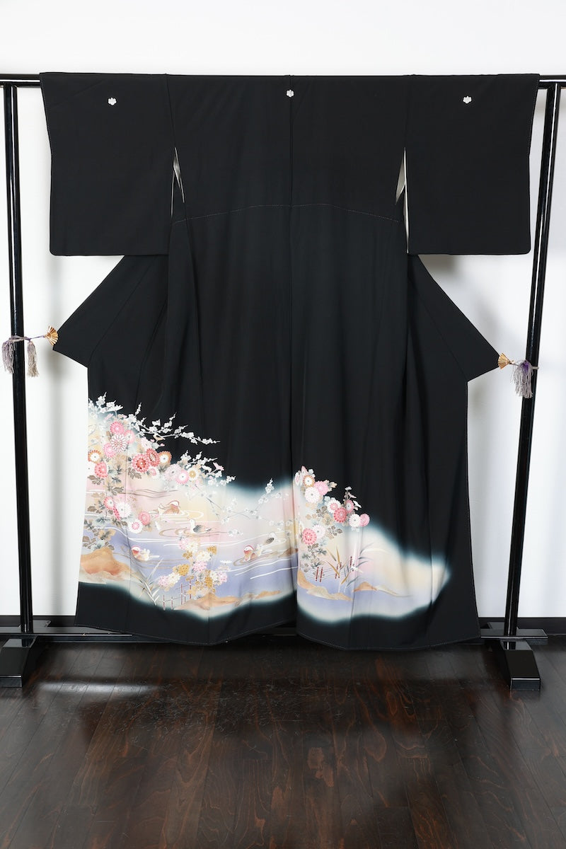 Kurotomesode kimono Coral color purple gold Gold piece processing pre-owned /AZ178