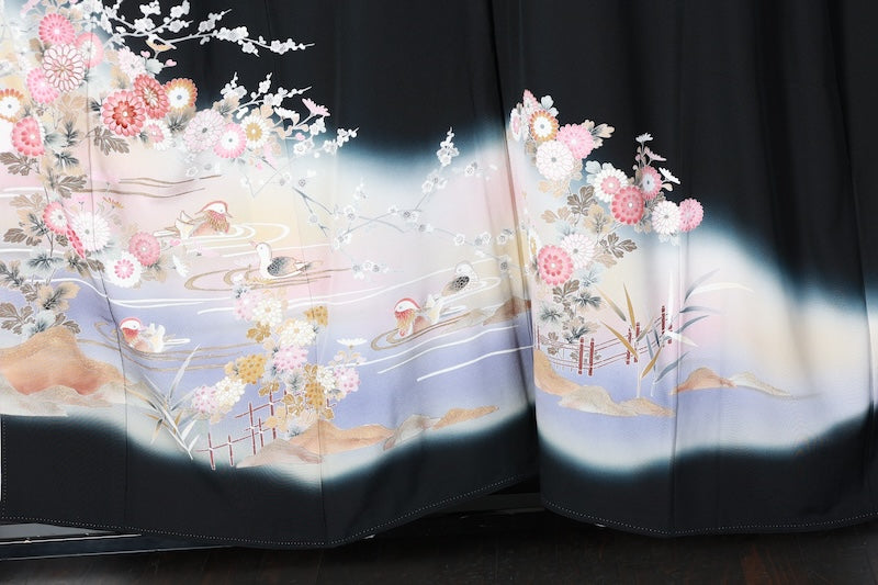 Kurotomesode kimono Coral color purple gold Gold piece processing pre-owned /AZ178