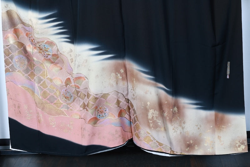 Kurotomesode kimono brown beige purple embroidery phoenix pre-owned /AZ176