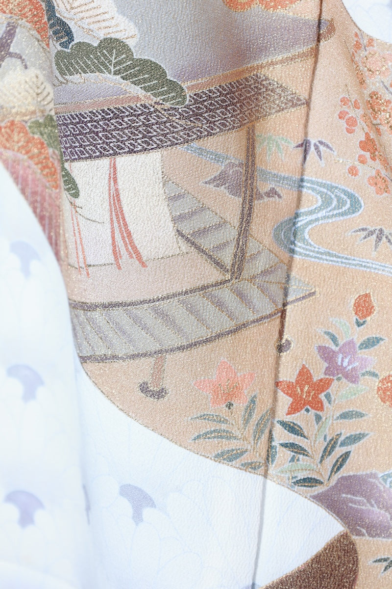 Kurotomesode kimono white gold pre-owned /AZ175