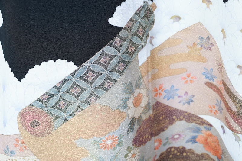 Kurotomesode kimono white gold pre-owned /AZ175