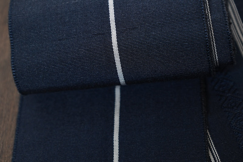 Men's Kaku-obi sash belt Reversible: Shades of navy and white pre-owned /AZ9
