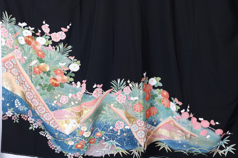 Kurotomesode kimono coral pink green Hand embroidery New, unused item /AZ173