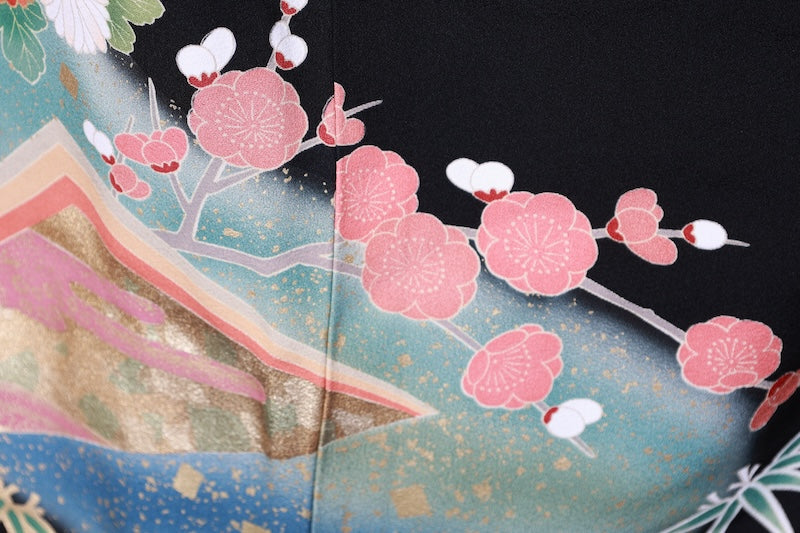 Kurotomesode kimono coral pink green Hand embroidery New, unused item /AZ173
