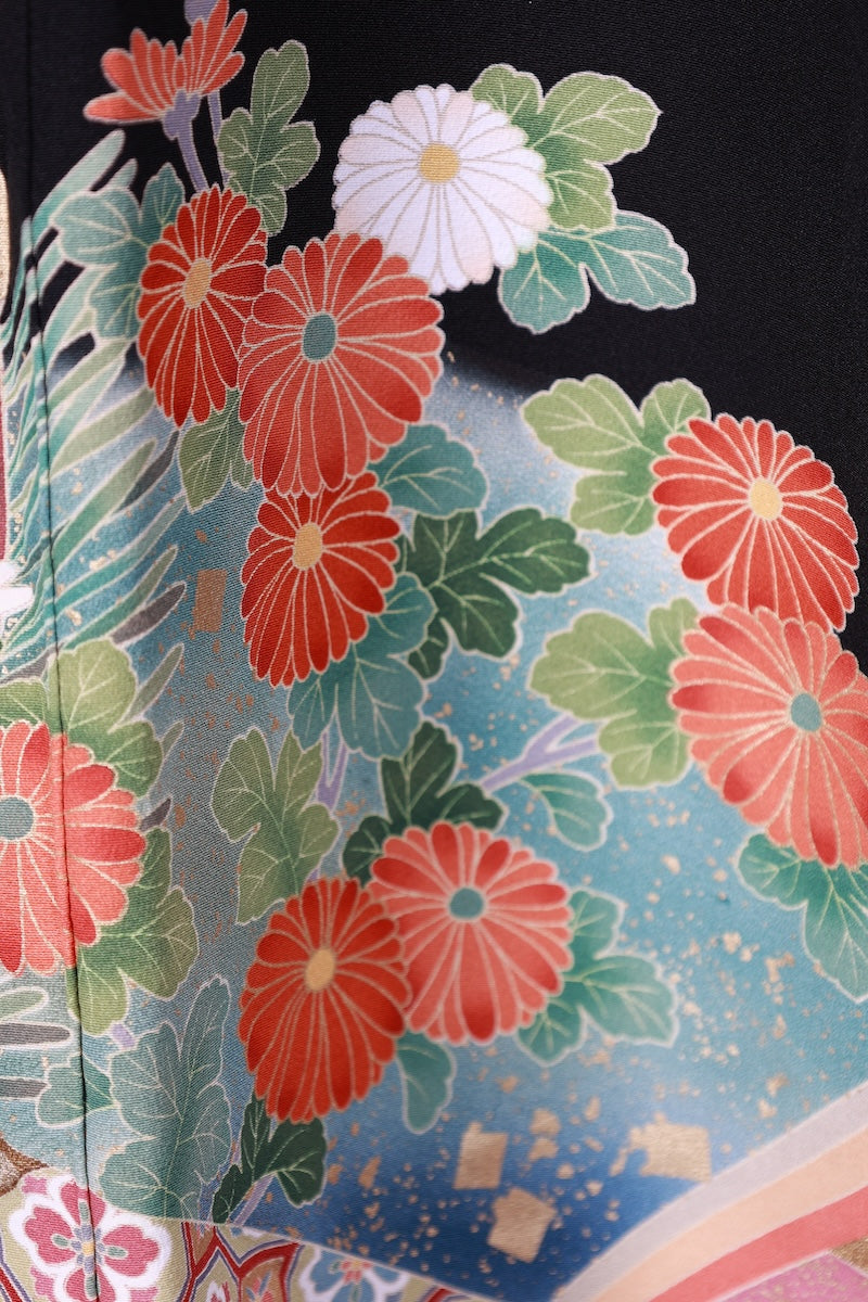 Kurotomesode kimono coral pink green Hand embroidery New, unused item /AZ173