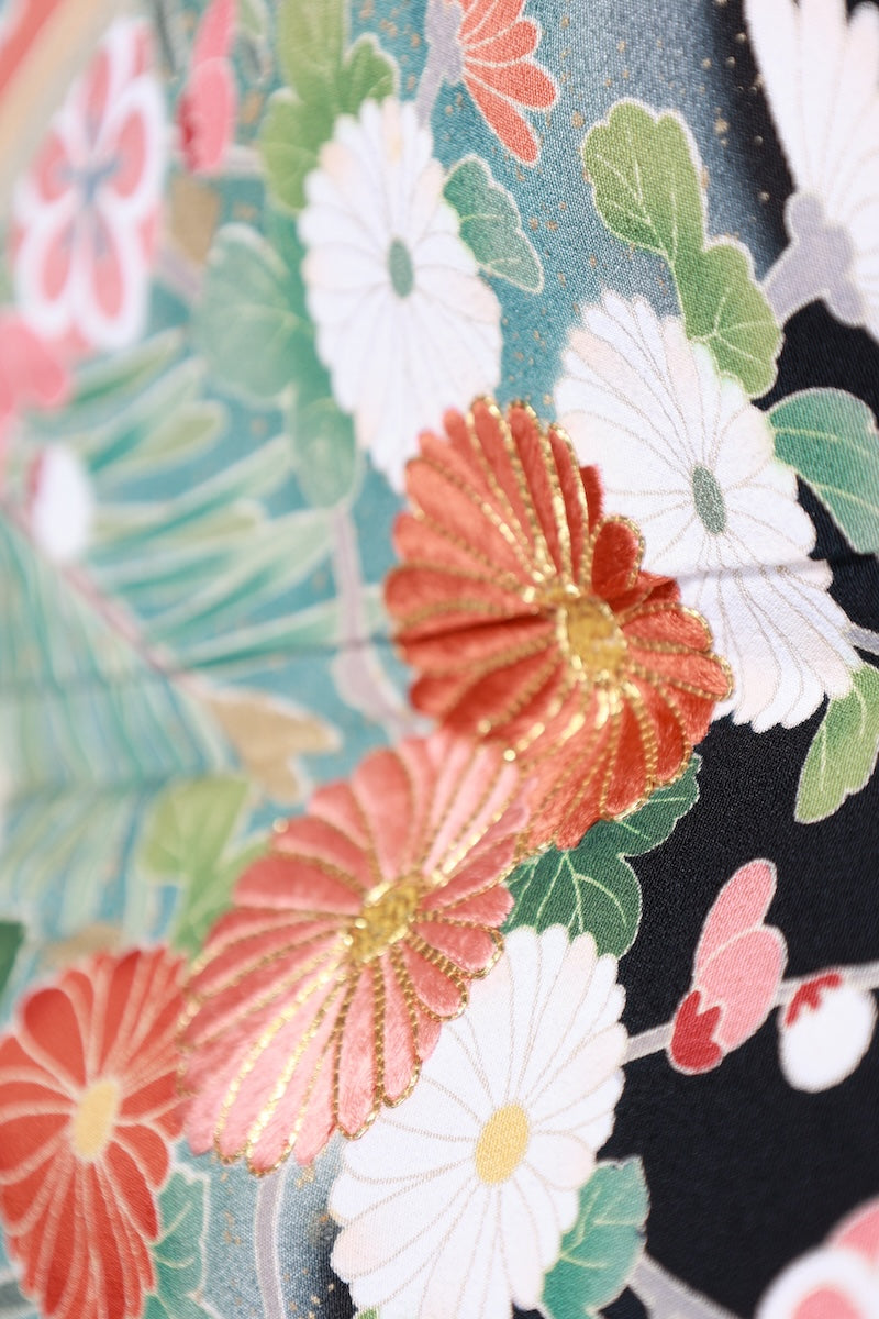 Kurotomesode kimono coral pink green Hand embroidery New, unused item /AZ173