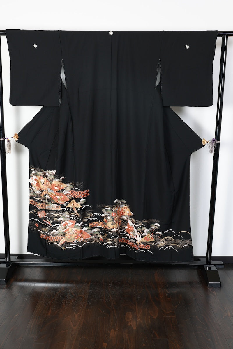 Kutoromesode kimono flower gold silver pre-owned /AZ172
