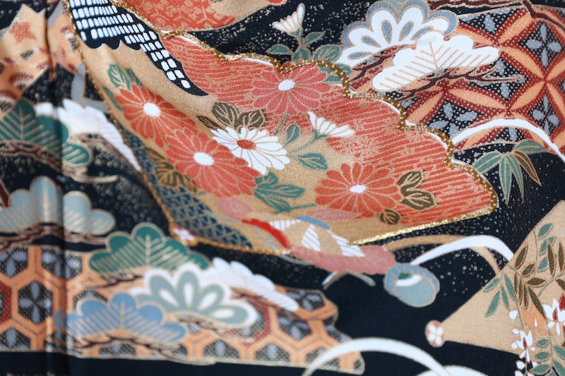 Kutoromesode kimono flower gold silver pre-owned /AZ172