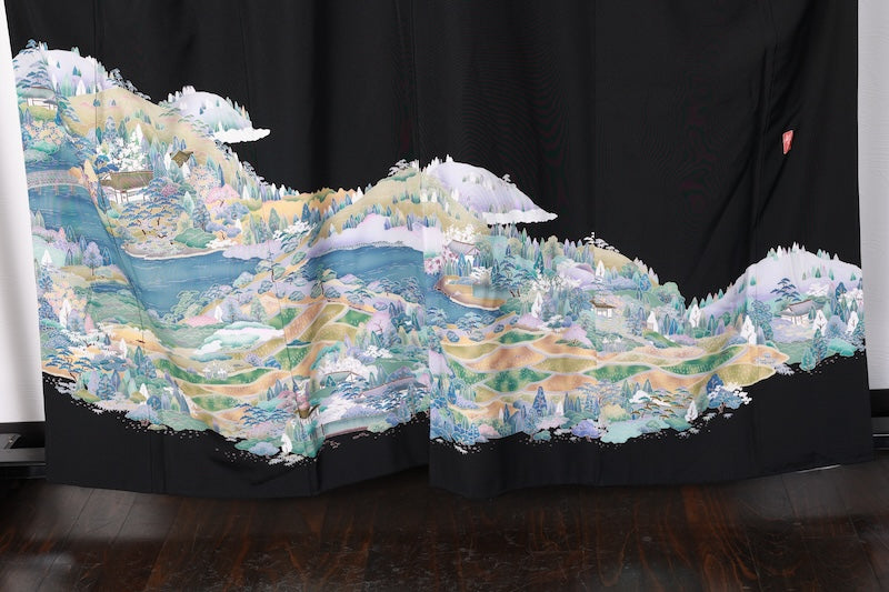 Kurotomesode kimono bule white pre-owned /AZ171