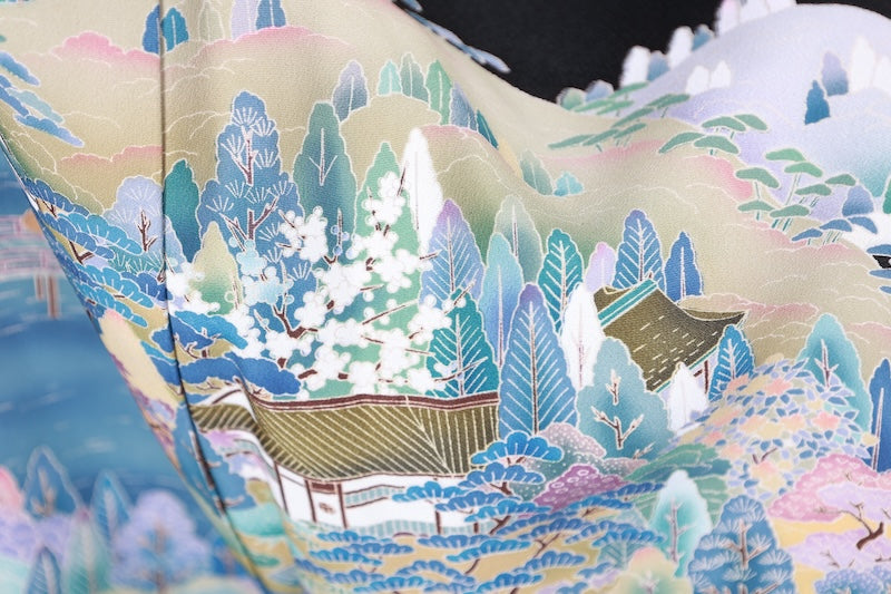 Kurotomesode kimono bule white pre-owned /AZ171